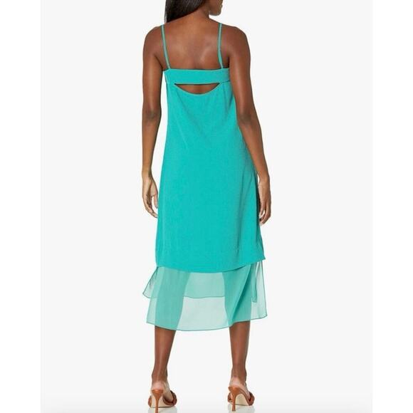 DKNY NWT Jadeite Square Neck Multi Layer Cut Out Back Sheer Bottom Cami Dress L - Picture 2 of 14